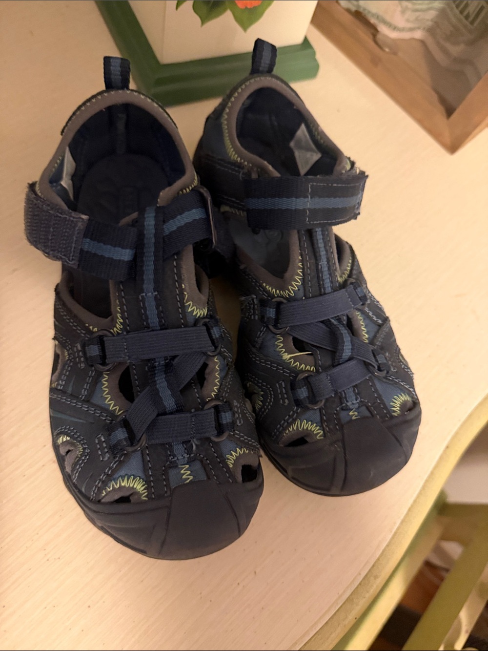 Merrell Navy Blue Kids Closed-Toe Sport Sandals with Lime Accents